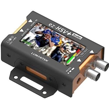 Imagem de Conversor Lumantek ez-HSV+ HDMI para SDI com monitor e escalador.