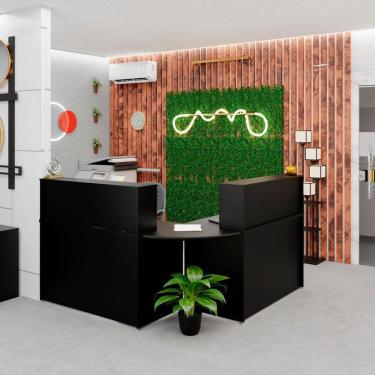 Imagem de Balcão Atendimento de Canto para Recepção 2 Gavetas Preto