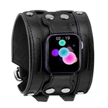 Imagem de VIQIV Pulseiras para relógio inteligente compatíveis com Apple Watch de 42 mm/44 mm/45 mm/49 mm para relógio Iwatch série Ultra/9/8/7/6/5/4/3/2/1/SE para homens e mulheres, pulseira de couro genuíno feita à mão