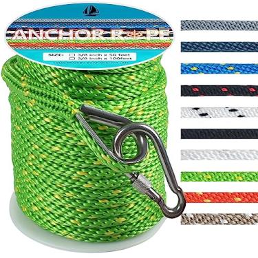 Imagem de Corda de âncora de 1,5 m, linha de ancoragem MFP de trança sólida premium com dedal de aço inoxidável 316, corda de âncora de barco 3/8 polegadas 1,5 m com gancho de pressão resistente - verde e amarelo