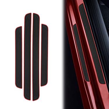 Imagem de 4 peças de protetores de placa de soleira de porta de carro, protetores de entrada de porta traseira de PVC de borracha macia para carro, protetor de degrau de painel de cobertura de soleira, acessórios de carro para a maioria dos veículos (preto vermelho - padrão não )