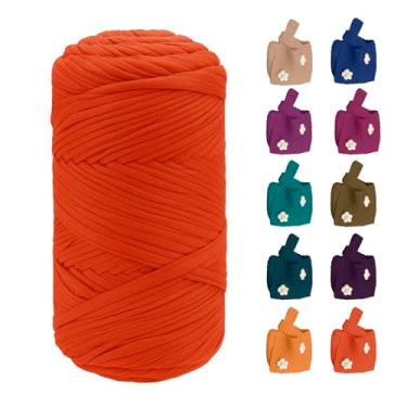 Imagem de CAMAL Fio de camiseta 400 g de tecido elástico, fita grossa de tricô, fio de poliéster para crochê, 130 metros camiseta fio iniciante para crochê faça você mesmo bolsa de artesanato almofada cobertor