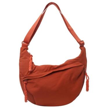 Imagem de Bolsa Hobo para mulheres e homens, bolsa de ombro crescente, retrô, de lona de nylon, bolsa transversal de veludo cotelê despojado, A Orannge, 13.3 x 3.5 x 8.6 inches