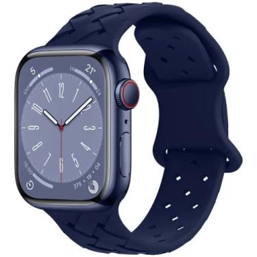 Imagem de Pulseira para Apple Watch Ultra de 49 mm, 44 mm, 40 mm, 45 mm, 41 mm, 38 mm e 42 mm, pulseira esportiva de silicone para IWatch séries 8, 7, 6, 3 (azul marinho, 42 44 45 49 mm)