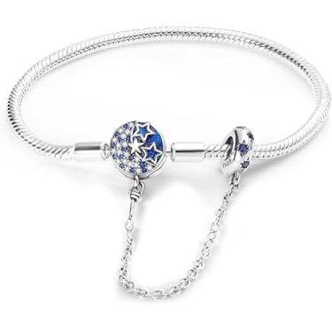 Imagem de Pulseira Céu Estrelado com trava de Segurança - Banho de prata de 100 milésimos- pulseira feminina, presente feminino, joias para mulheres -Compatíveis com berloques de prata de todas as marcas (19cm)