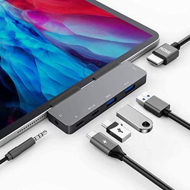 Imagem de Adaptador USB C HUB para iPad Pro 2021 2020 2018,iPad Air 4,iPad Mini 6,6in1 USB-C Adaptador com 4K HDMI,Conector de áudio de 3.5mm,5Gbps USB3.0,PD 60W,transferência de dados usb-c