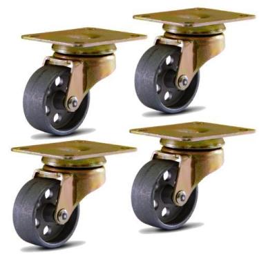 Imagem de 4 Rodízio giratório para freezer 41mm placa roda ferro total 600 kg - 