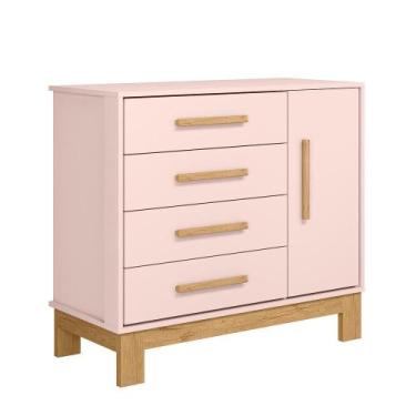 Imagem de Cômoda Sap. 1Pt/4Gav Q Encanto Slim Rosa 4355 - Qmovi - LM DECOR