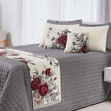 Imagem de Kit Peseira Super King com Capas de Almofadas 3 Peças Piquet Floral - 