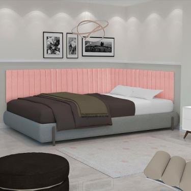 Imagem de Conjunto Cabeceira Casal Palito estofada Suspensa Lateral para Cama bo