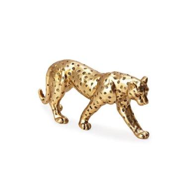 Imagem de Escultura Decorativa Adorno Enfeite Sala Leopardo Poliresina Animal Pa