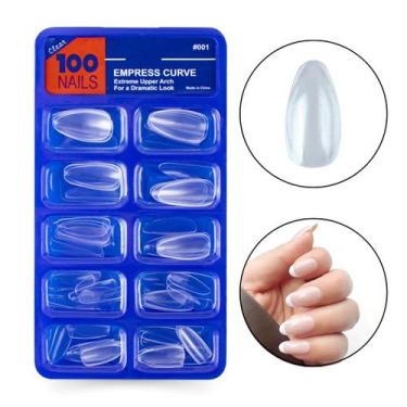 Imagem de 100 Unhas Postiças Almond Amendoada Curta Natural Transparente Fácil A