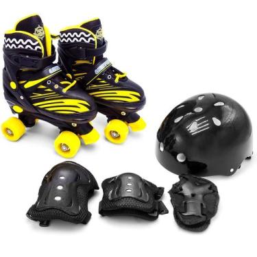 Imagem de Patins Quad Preto E Amarelo Com Kit Proteção - Unitoys, Preto e amarel