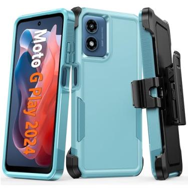 Imagem de FNTCASE Capa para Motorola Moto G-Play-2024: Proteção resistente contra quedas com coldre robusto com clipe de cinto e suporte capa protetora de celular durável à prova de choque de grau militar