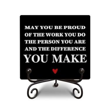 Imagem de Be Proud of You Inspirational Positive Quotes Gifts, Office Farmhouse Living Room Shelf Desk Wooden Signs Decoration, for Friends Coleges Positive Wooden Sign Gift, 12.7 x 12.7 cm-E65