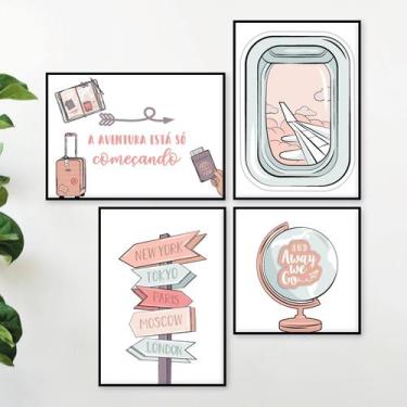 Imagem de Quadros Turismo Agencia Viagens Frases Kit 4 Peças 20x28cm - camaleão 