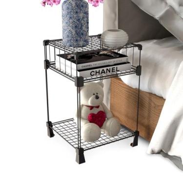 Imagem de Mesa de Cabeceira Aramada Quarto 30x45cm Preto Mesinha Lateral Sala Es