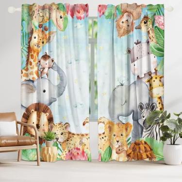 Imagem de Cortina de janela de animais da selva safári com estampa de floresta, decoração de casa, cortinas escurecidas para quarto de crianças, sala de estar, tecido, 2 painéis, 82 x 84 polegadas