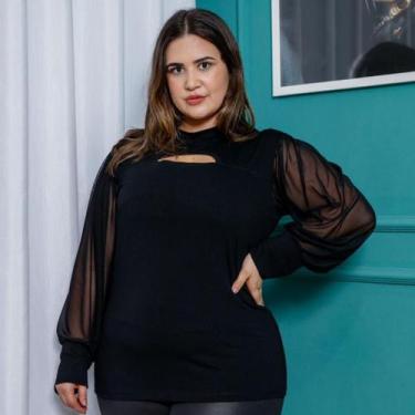 Imagem de Blusa Feminina Manga Longa Plus Size Em Tule E Viscolycra - Rosana Far