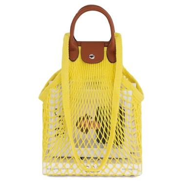 Imagem de Hibala Bolsa de tecido para mulheres, bolsa de rede de pesca, sacola de malha de palha, praia, bolsa Hobo, dobrável, grande capacidade, Amarelo, Large