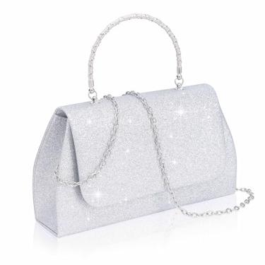 Imagem de Larcenciel Bolsas femininas para noite, alça superior com glitter, bolsa clutch com corrente para festa, formatura, casamento, coquetéis, Prata brilhante, Medium