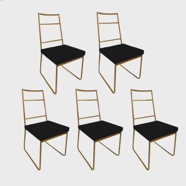 Imagem de Kit 05 Cadeiras Sala de Jantar Escritório Office Stark Industrial Ferro Dourado Sintético Preto - Ahz Móveis