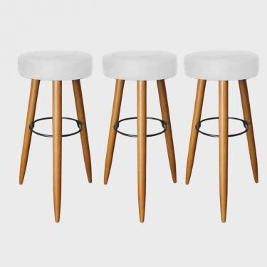 Imagem de Kit 03 Banqueta Alta Lia Para Cozinha Bar Balcão Bistrô Pé Palito Castanho Corino Branco - Ahz Móveis