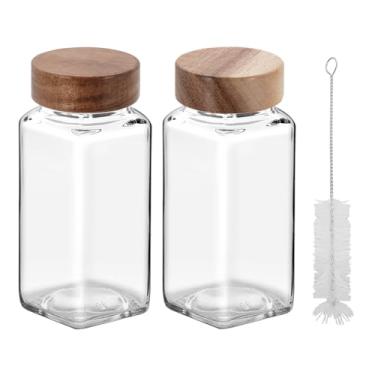 Imagem de eispap 2 potes de tempero de vidro de 118 ml com tampas de coqueteleira, conjunto de teste de frascos de especiarias e conjunto de suplementos, recipientes de especiarias vazios e garrafas quadradas