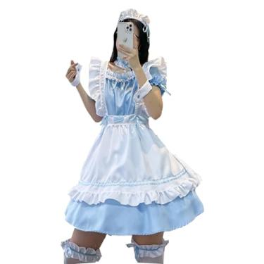 Imagem de Conjunto de fantasia de empregada francesa avental clássico vestido Lolita cosplay meias de orelha de gato