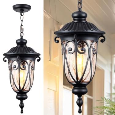 Imagem de VIANIS Luminárias Pendentes Grandes Para Áreas Externas, Luminária Preta Suspensa Para Varanda, Luminária Suspensa À Prova D'Água Para Áreas Externas, Para Casa, Porta De Entrada, 100% Alumínio, An