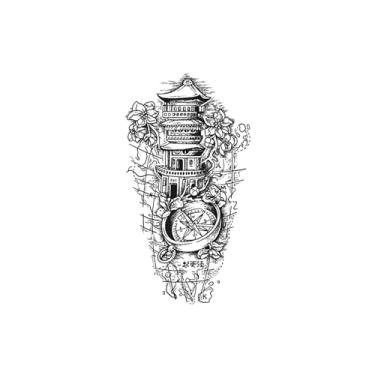 Imagem de Tatuagens de melhores amigas, flor-bússola do sótão, tatuagens de flores, resiliência, aparência de tatuagem real, resistente à água, dura de 1 a 2 semanas,18 x 11 cm