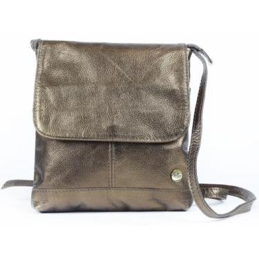 Imagem de Bolsa Feminina Transversal Tiracolo Passeio Couro Bronze - Betania Cou