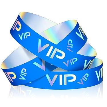 Imagem de Teling Pacote com 500 pulseiras de plástico VIP festa para eventos pulseiras personalizadas VIP pulseiras de plástico à prova de rasgos à prova d'água pulseiras de braço para eventos shows, 9.84 x 1.2