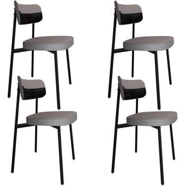 Imagem de Kit 04 Cadeiras Estofada Para Sala De Jantar Astrid Preto C01 Linho Cinza Courino Preto - Lyam Decor