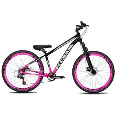 Imagem de Bicicleta Aro 26 Rebaixada Freeride para Grau, Quadro em Alumínio, Relação 1x7, Aros Vmaxx Coloridos, Pedivela 34D, Suspensão 80mm,Rosa Branco Preto