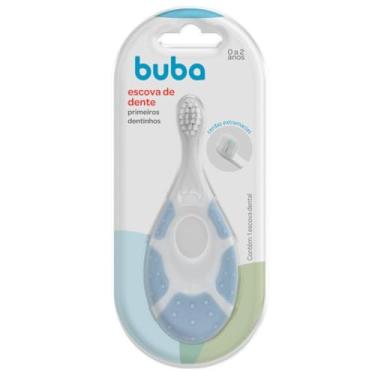 Imagem de Buba Escova de Dente para Primeiros Dentinhos, 0-2 Anos, Cerdas Extra Macias, 10,5 cm, Branco e Azul