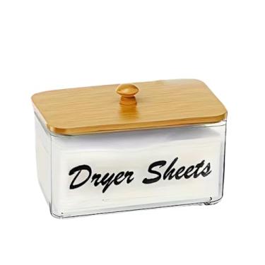 Imagem de Suaetiai Suporte Para Lençóis De Secadora Com Tampa Bambu, Recipiente Dispensador Transparentes Acrílico Organização E Armazenamento Ambientes, Acomoda Lençóis, Bolas, Prendedores Roupa, Cápsulas (T