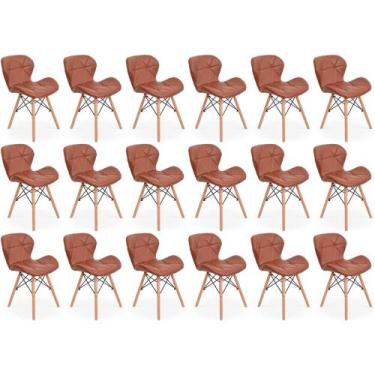 Imagem de Kit 18 Cadeiras de Jantar Charles Eames Slim Wood Estofada - Marrom - 