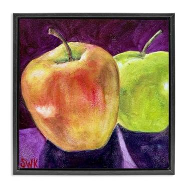 Imagem de Stupell Industries Arte de parede em tela flutuante preta com maçãs douradas tradicionais por Sarah Waldron Kimball, 45,7 x 45,7 cm