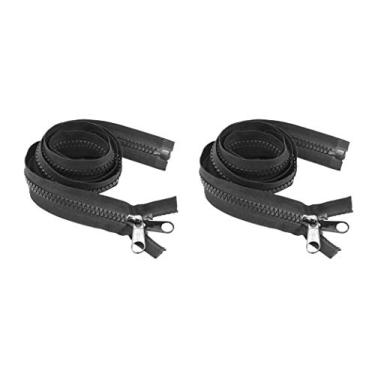 Imagem de Zíper resistente #10 – Zíper de plástico separado com puxador duplo deslizante para costurar saco de dormir, capa de barco, trampolim, saco de cão, barraca da Mandala Crafts, 2 peças, preto, 213 cm