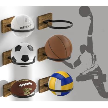 Imagem de Suporte de basquete de parede com base de madeira, suporte de exibição de bola para autografar basquete, futebol, coleção de vôlei, organizador de acessórios esportivos para fãs de jogadores