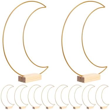 Imagem de BESTOYARD 10 Conjuntos De Argolas Florais Metal Em Formato Lua Com Base Madeira, Douradas Macramê Para Guirlanda Faça Você Mesmo, Anel Apanhador Sonhos Decoração Chá Bebê