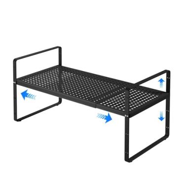 Imagem de KIKIBRO Organizadores de prateleira de cozinha expansíveis, organização de prateleira de armário para copborad de bancada, preto, grande, 1 pacote