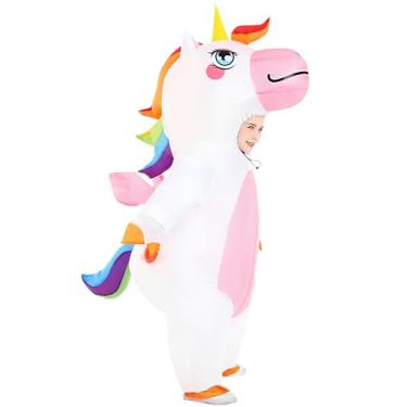 Imagem de Wabolay Inflatable Unicorn Costume for Girls Blow Up Costumes Kids Cute Pink Full Body Halloween Funny Animal Blowup Onesie Outfit Suit Child
