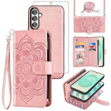 Imagem de Asuwish Capa de celular para Samsung Galaxy S25 Plus S25+ 5G com zíper carteira celular com protetor de tela de vidro temperado, alça transversal, porta-cartões de flores S25Plus 25S + S 25 25+