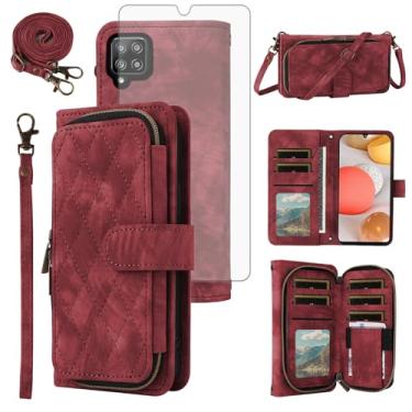 Imagem de Capa de celular para Samsung Galaxy A42 5G carteira celular com protetor de tela de vidro temperado alça transversal alça flip suporte zíper bolsa porta-cartões slot dinheiro A 42 G5 42A S42 4G 2021