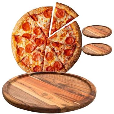 Imagem de Kit 2 Tábuas Suportes De Madeira 20Cm Para Cortar E Servir Pizzas - Br