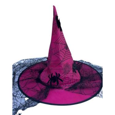 Imagem de Chapéu Bruxa Renda Rosa Halloween Fantasia - Sm decora