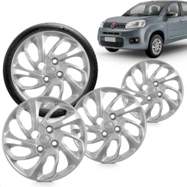 Imagem de Kit 4 Calotas Uno Attractive 15 E 16 Aro 14 Prata Cubo Baixo Grid
