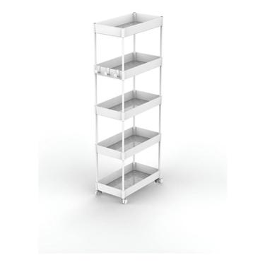 Imagem de Estante Carrinho Multiuso Rodas 108x40x22cm 5 Niveis Branco